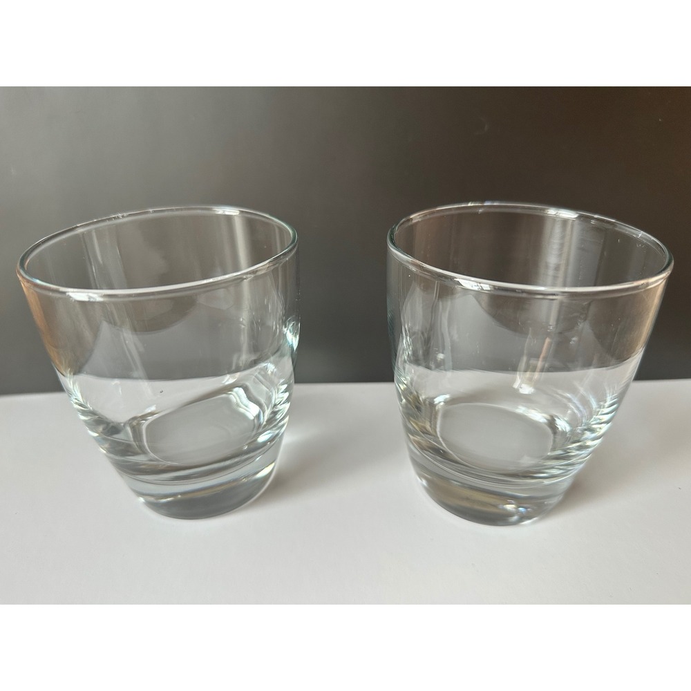 Set of 2 Clear Glass Lowball Tumblers Weighted Base Whiskey Juice Glasses
